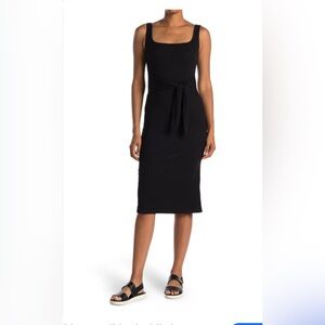 SOPHIE RUE Ribbed Midi Tie Front Dress In Black Size L